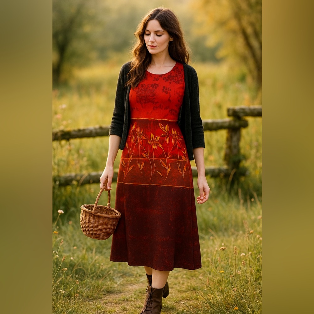 Y2K‎ Women's Floral Maxi Dress Size-M Red Sleeveless Whimsigoth Boho Cottage